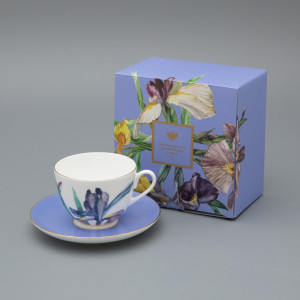 Amethyst Flame Cup and Saucer, Spring-2 Shape, Blue, Gift Set