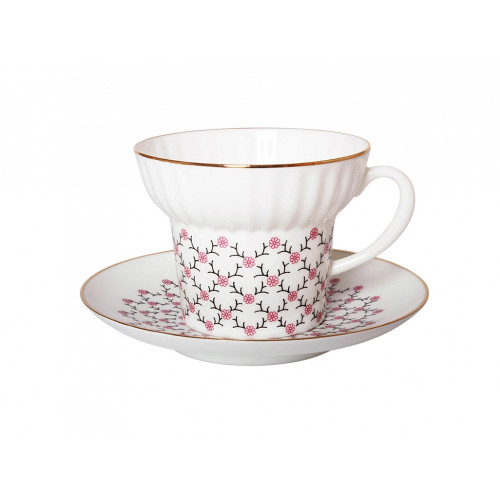 Pink Net Tea Cup and Saucer, Wave Shape