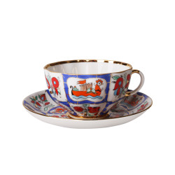 Russian Lubok Tea Cup and Saucer, Tulip Shape