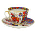 Folk Pattern Tea Cup and Saucer, Spring Shape Folk Pattern Tea Cup and Saucer, Spring Shape