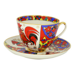 Folk Pattern Tea Cup and Saucer, Spring Shape