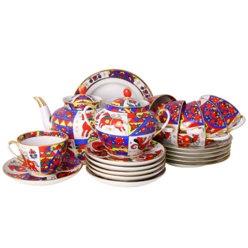 Folk Pattern Tea Set, Spring Shape, for 6, 20 pieces