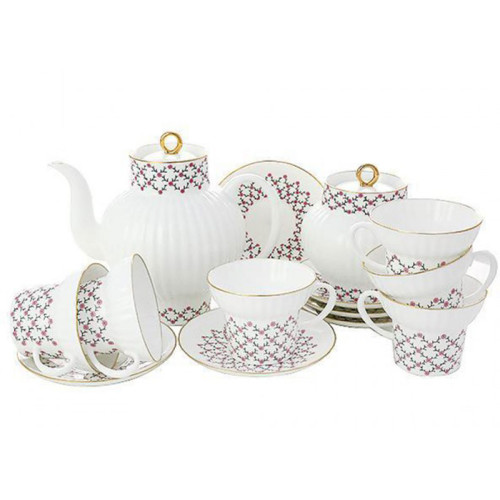 Pink Net Tea Set, Wave Shape, for 6, 20 pieces Pink Net Tea Set, Wave Shape, for 6, 20 pieces