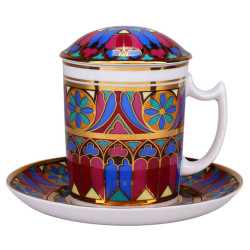 Gothic 7 Lidded Mug and Saucer, Top Shape, Gift Set