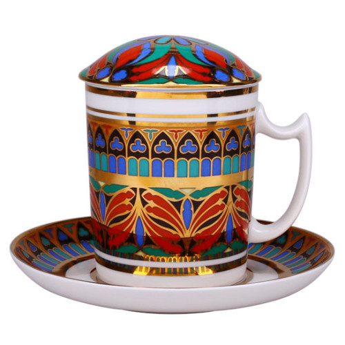 Gothic 10 Lidded Mug and Saucer, Top Shape, Gift Set