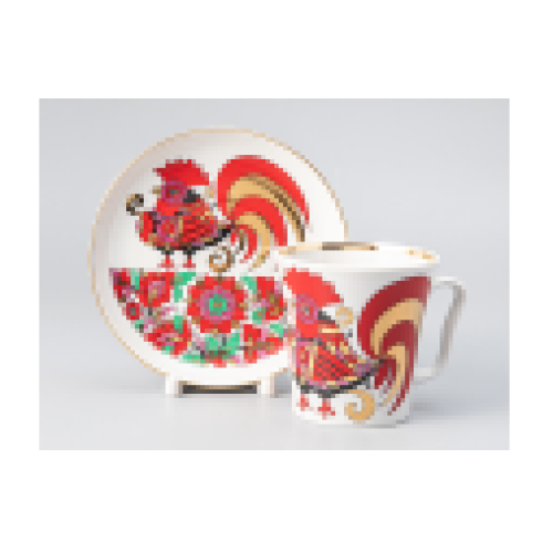 Red Cockerel Mug and Saucer, Leningrad Shape