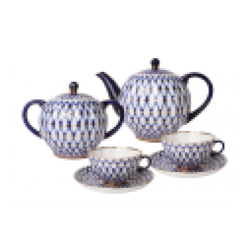 Cobalt Net Tea Set, Tulip Shape, for 6, 20 pieces