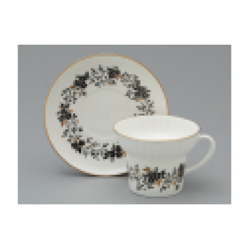 November Twigs with Edging Tea Cup and Saucer, Wave Shape