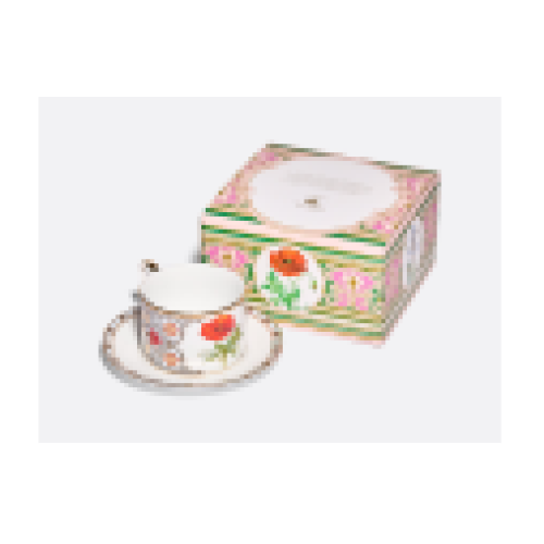 Oriental Poppy Cup and Saucer, Solo 2 Shape, 300 ml, Gift Set