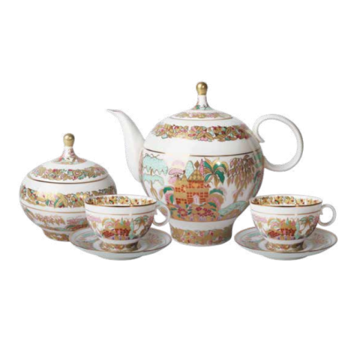Landscape Frieze Tea Set, Apple Shape, for 6, 22 pieces