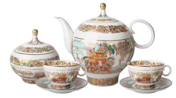 Landscape Frieze Tea Set, Apple Shape, for 6, 22 pieces