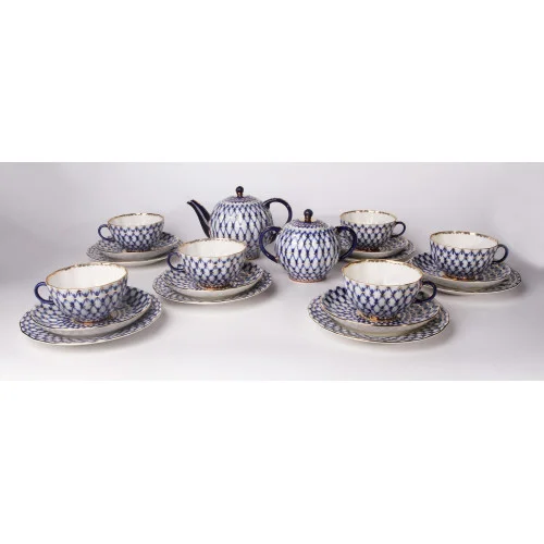 Cobalt Net Tea Set, Tulip Shape, for 6, 20 pieces Cobalt Net Tea Set, Tulip Shape, for 6, 20 pieces