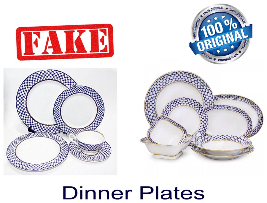 Fake and original Cobalt Net dinner plates