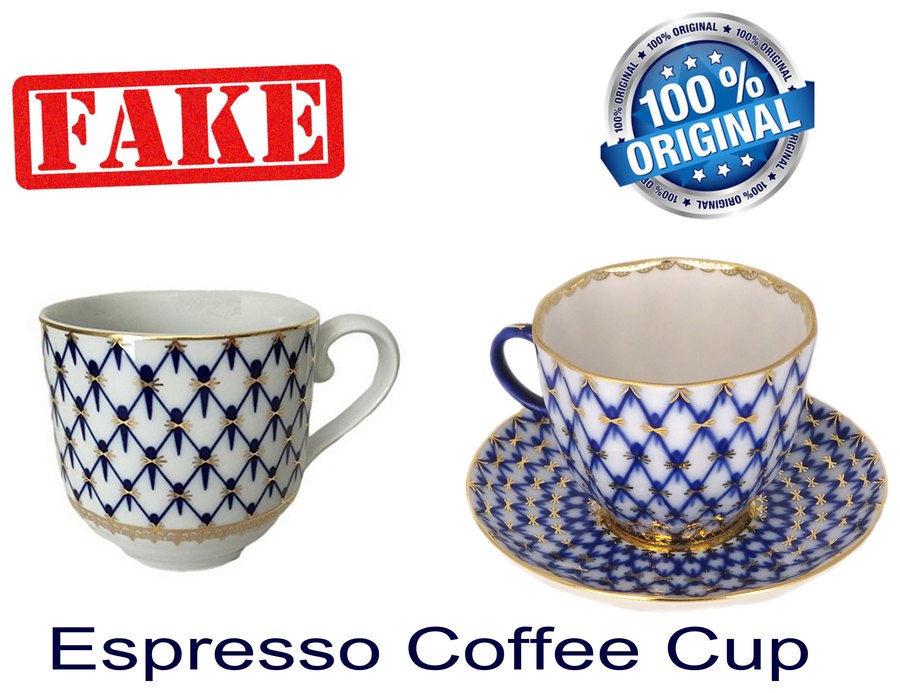 Fake and original Cobalt Net espresso coffee cup