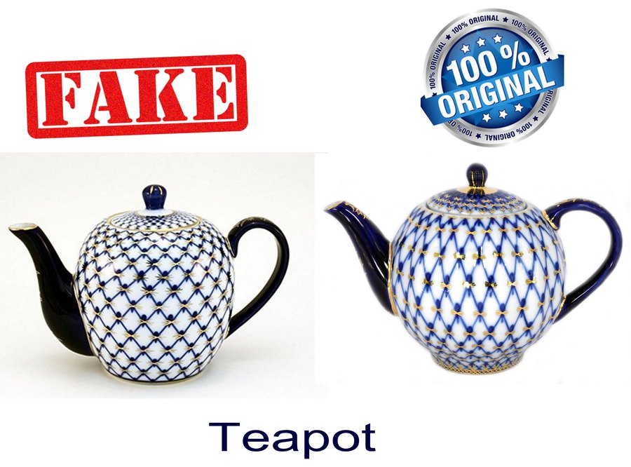 Fake and original Cobalt Net teapot side by side