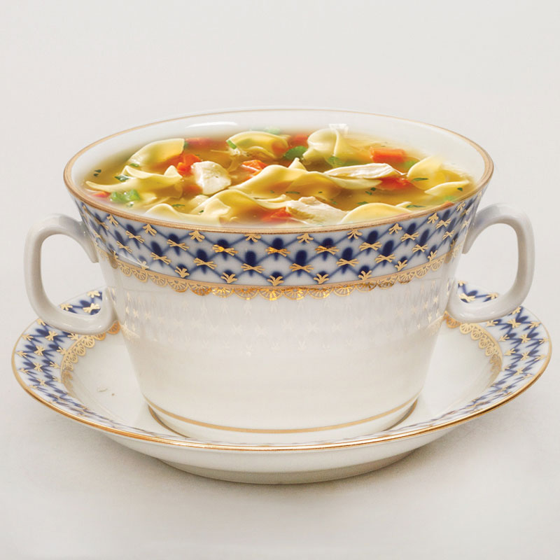Lomonosov Porcelain Soup Bowl and Saucer Cobalt Net 12.7 oz/360 ml