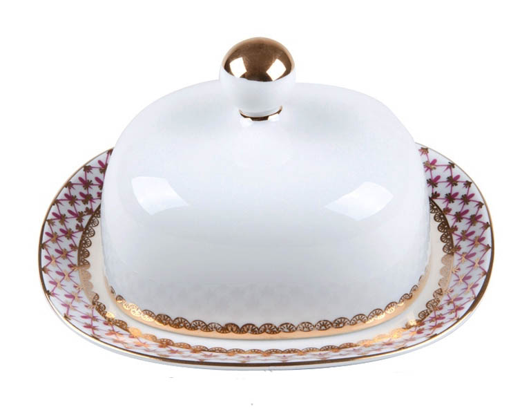 Porcelain Butter Holder Dish Rectangular Red Net Blues