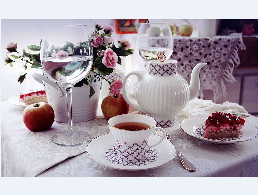 Lomonosov Porcelain Tea Set Pink Net Wave 20 items for 6 persons Bone China