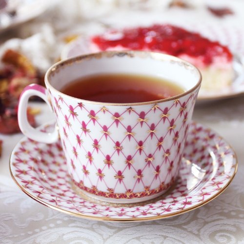 Lomonosov Porcelain Tea Set Cup and Saucer Red Net