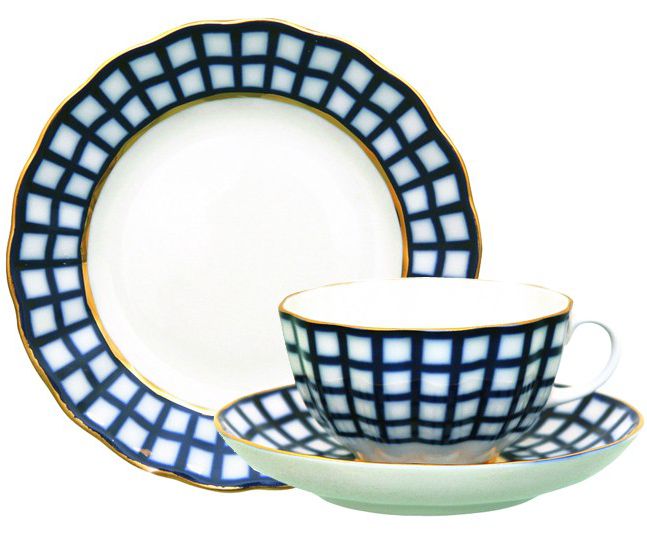 Lomonosov Porcelain Tea Set 3pc Tulip Cobalt Cell 8.45 oz/250 ml