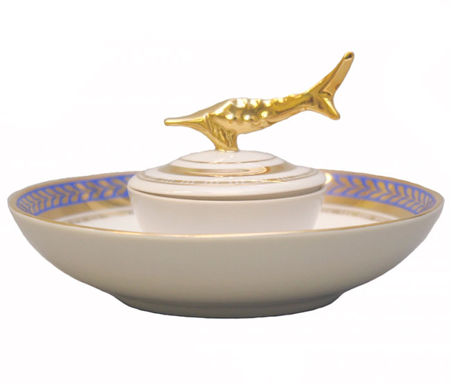 Beluga Caviar Dish Golden Blue Lomonosov Imperial Porcelain Factory