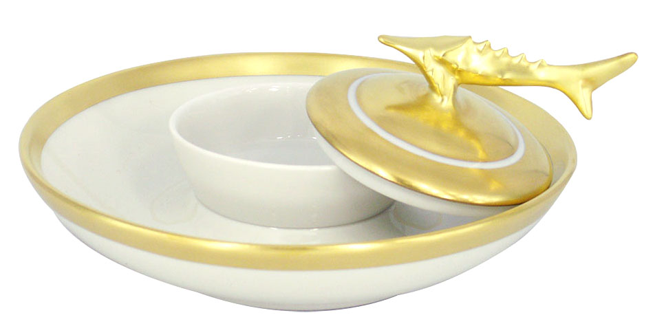 Beluga Caviar Dish Royal Gold Cottage Lomonosov Porcelain Factory 