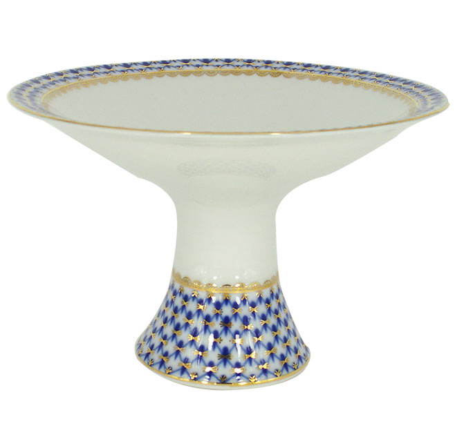 Lomonosov Porcelain Candy Fruit Vase Cobalt Net 11.3" D