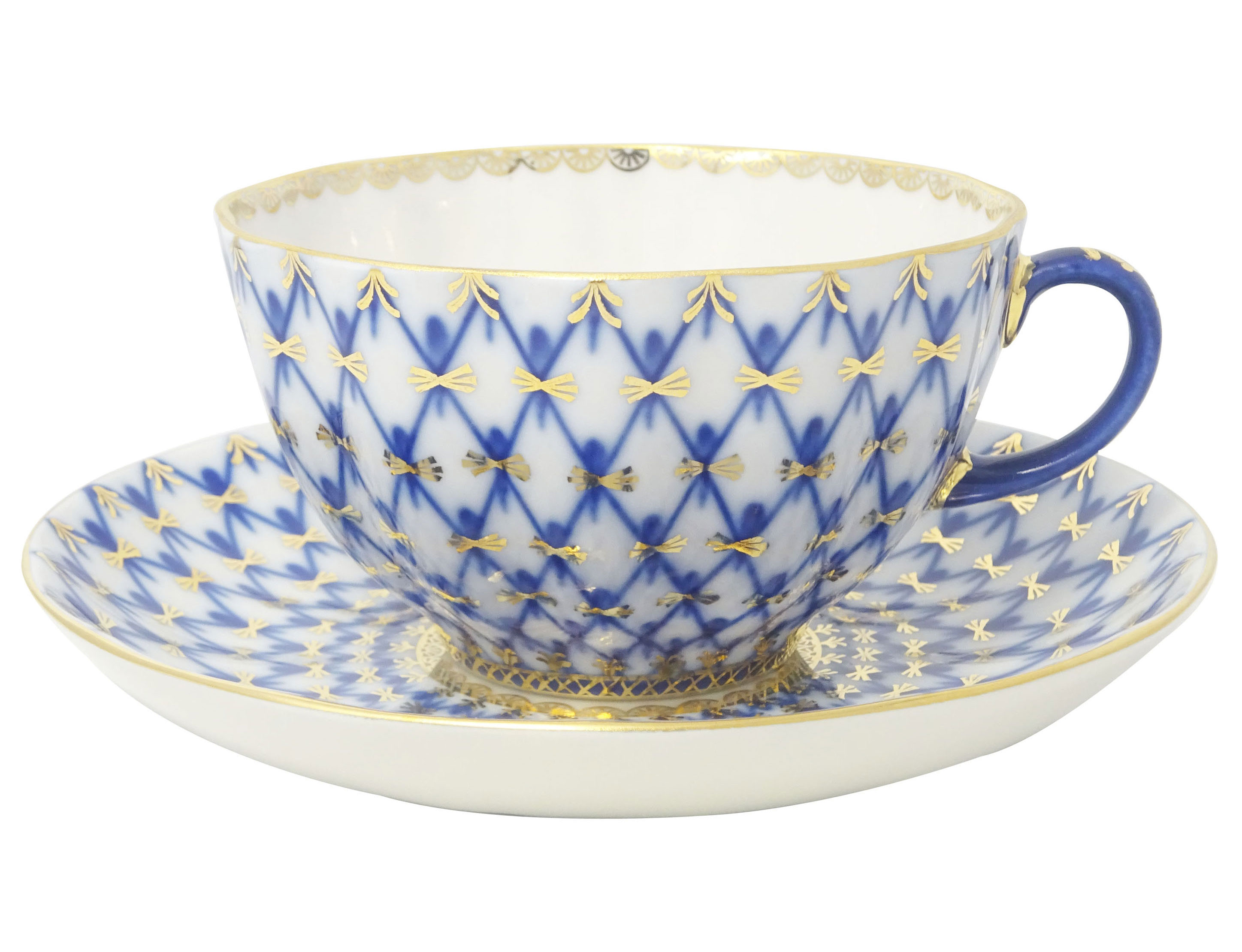 Lomonosov Porcelain Cup and Saucer Cobalt Net Tulip 8.45 oz/250 ml
