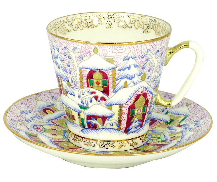 Cup and Saucer Bone China Black Coffee Winter Day 2.71 fl.oz/80 ml