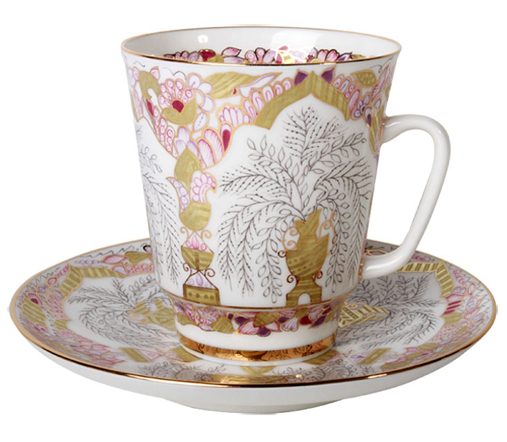 Cup and Saucer Bone China May Golden Vases 5.6 fl.oz/165 ml 2 pc