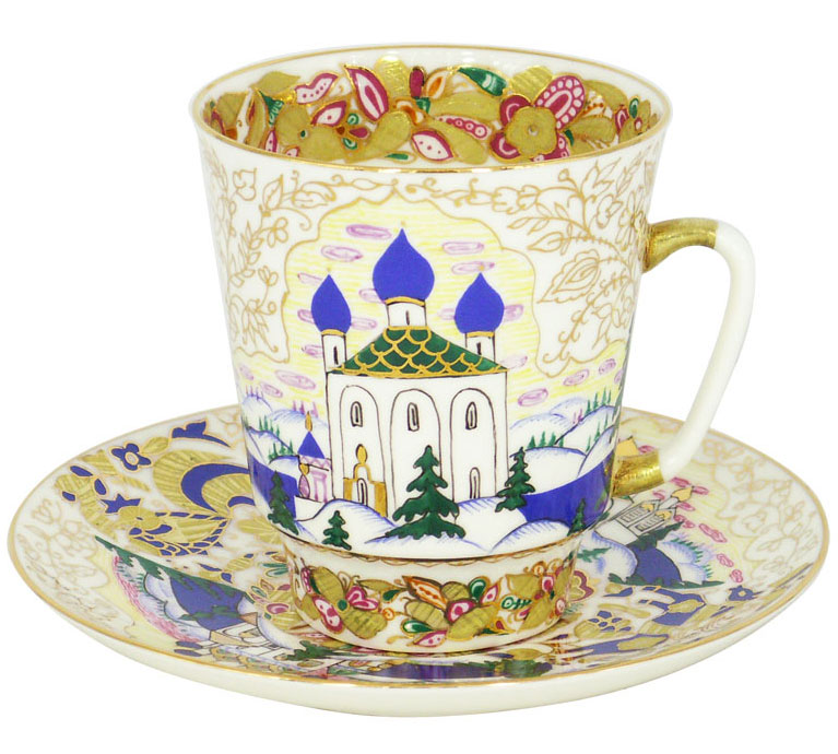 Cup and Saucer Bone China May Old Russia 5.6 fl.oz/165 ml