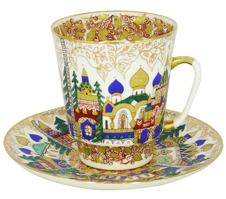 Cup and Saucer Bone China May Old Russian Architecture 5.6 fl.oz/165 ml