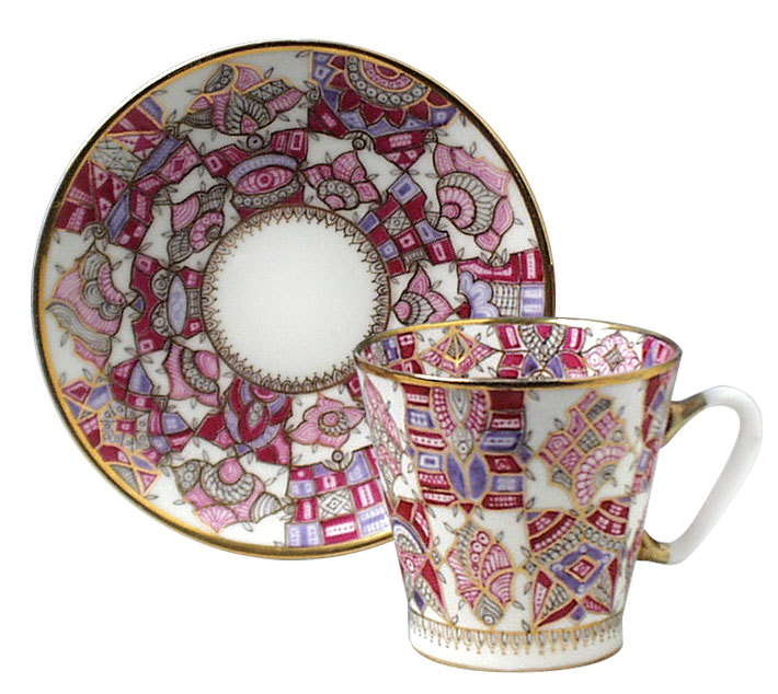 Cup and Saucer Bone China Pink Pattern 2.71 fl.oz/80 ml