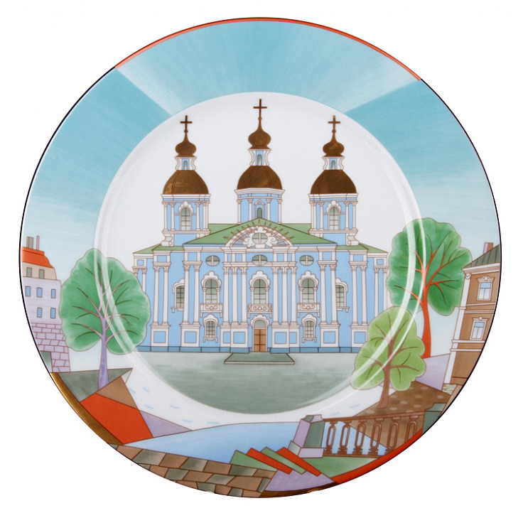 Decorative Wall Plate Blue Navy Church 10.4"/265 mm Lomonosov Porcelain