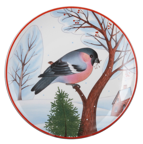 Decorative Wall Plate Bullfinch Red Breast 7.7"/195 mm Lomonosov Porcelain