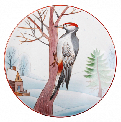 Decorative Wall Plate Great Spotted Woodpecker 7.7"/195 mm Lomonosov Porcelain