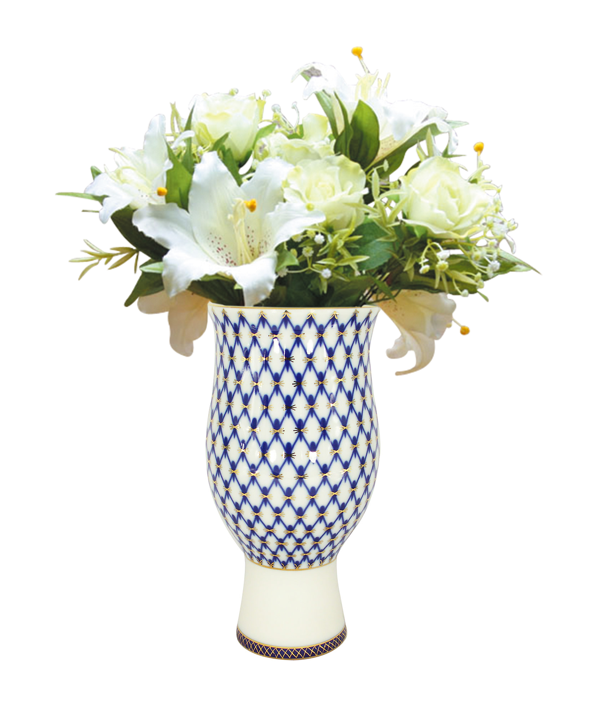 Lomonosov Porcelain Flower Vase Cobalt Net 9.4"