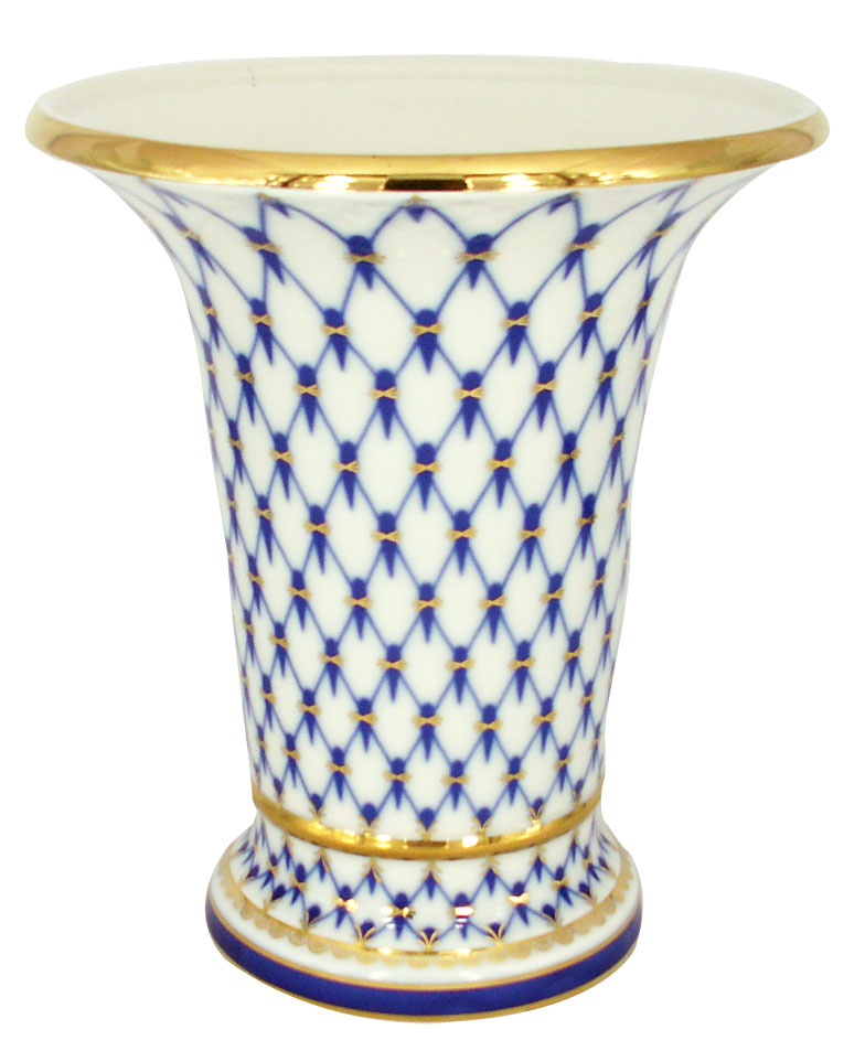 Lomonosov Porcelain Flower Vase Cobalt Net 8"