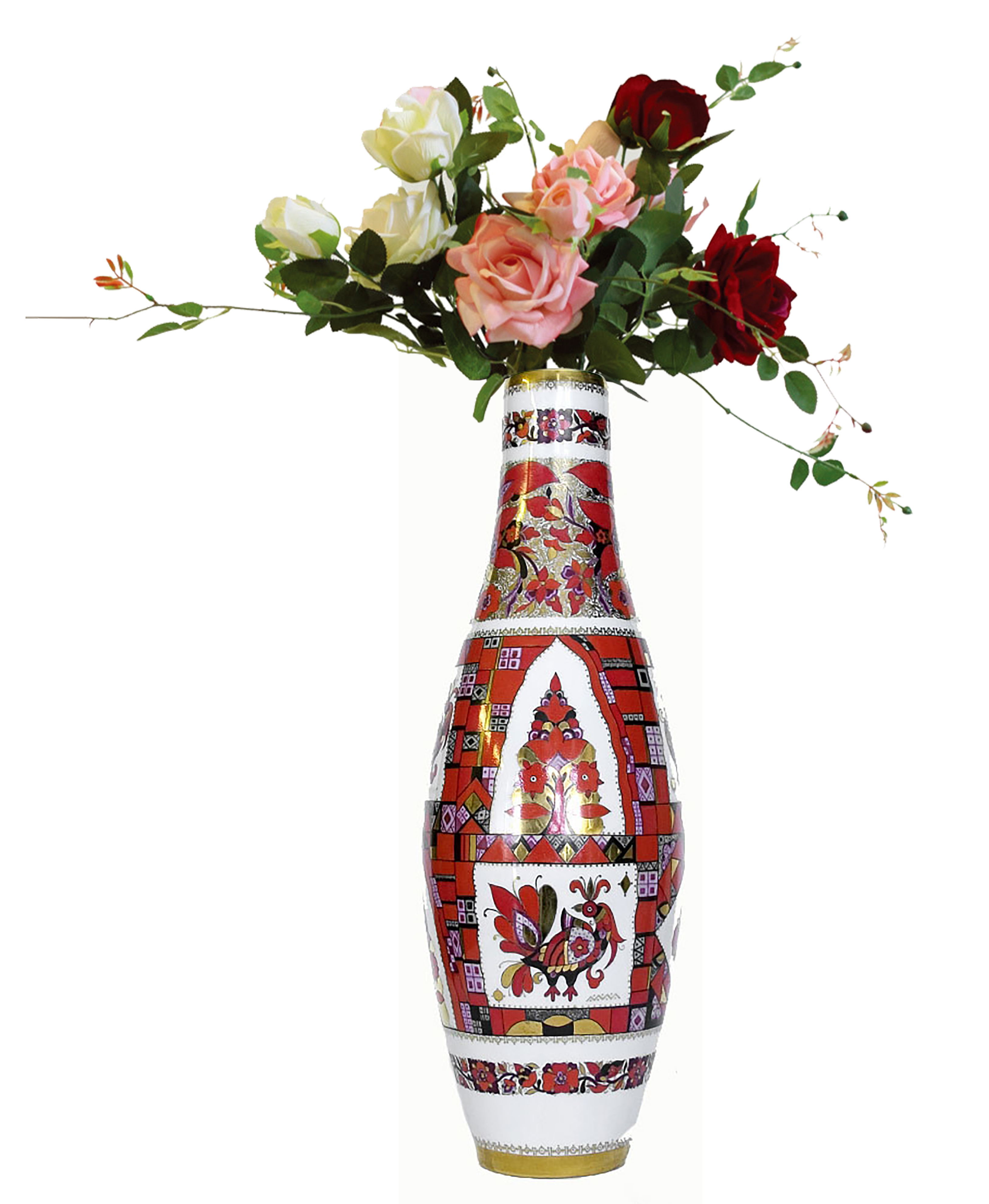 Flower Vase High Folk Patterns 20" tall Lomonosov Porcelain