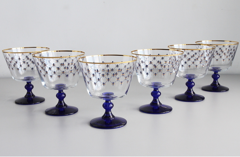 Lomonosov Glass Ice Cream Vase Cobalt Net 6 items