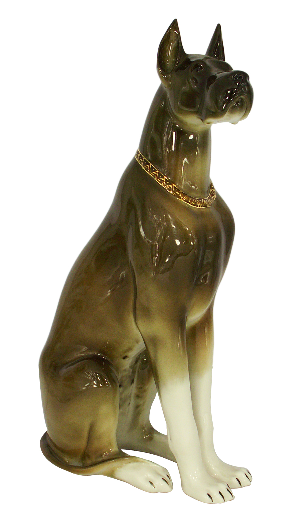 Great Dane Dog Sitting Brown Colored Lomonosov Porcelain Figurine