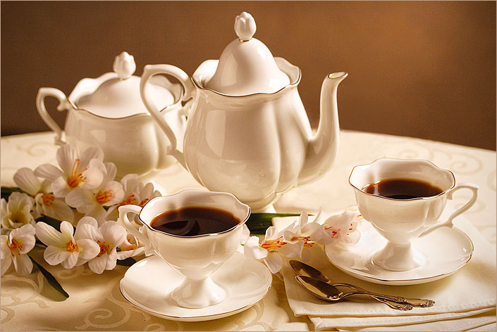 Lomonosov Porcelain Bone China Tea Cup Set 3 pc Golden Ribbon 7.8 oz