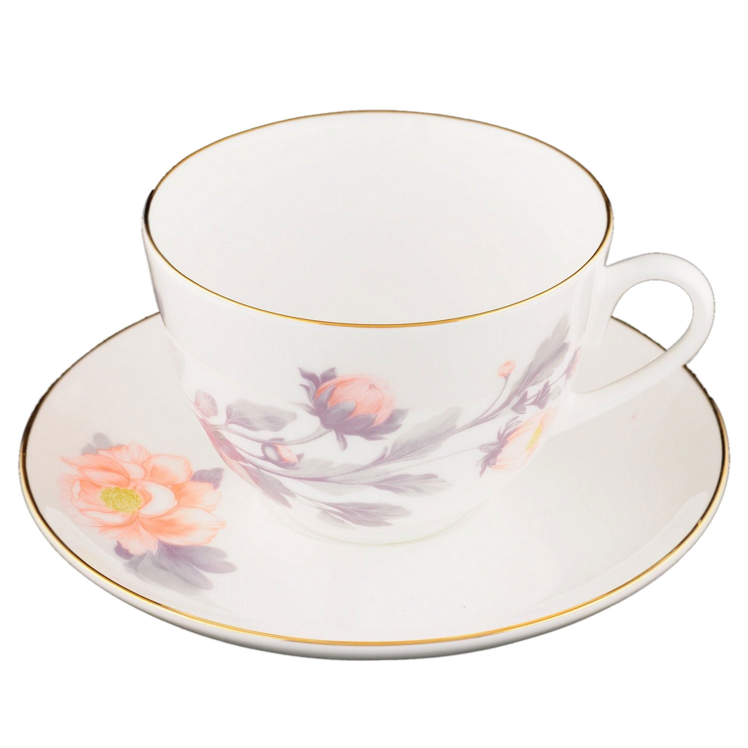 Lomonosov Bone China Cup and Saucer Spring-2 Tender Peony Gray 8.45 fl.oz/250 ml