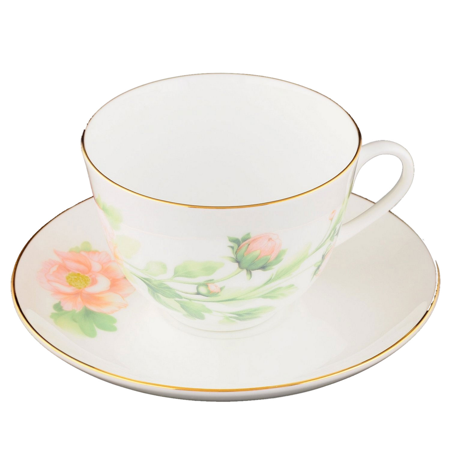 Lomonosov Bone China Cup and Saucer Spring-2 Tender Peony Green 8.45 fl.oz/250 ml