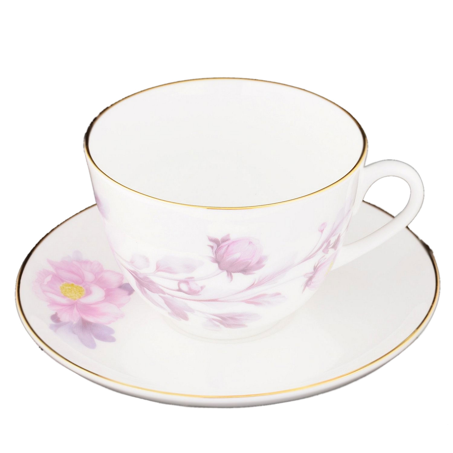 Lomonosov Bone China Cup and Saucer Spring-2 Tender Peony Lilac 8.45 fl.oz/250 ml