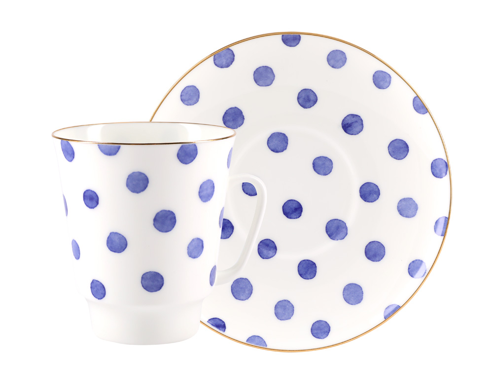 Lomonosov Bone China Porcelain Coffee Cup May Polka Dot 5.6 fl.oz/165 ml 2 pc