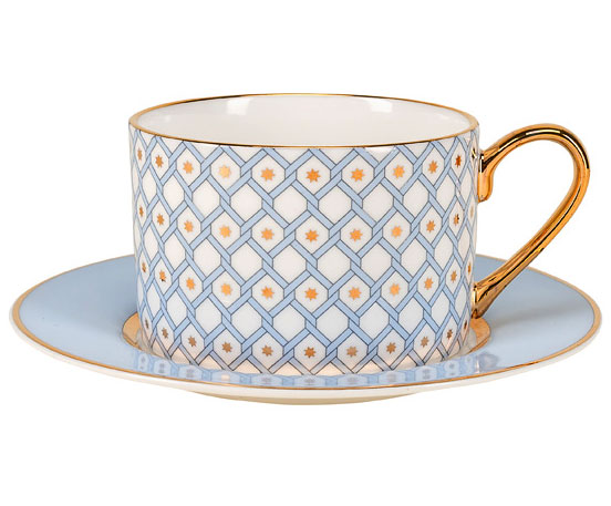 Lomonosov Bone China Porcelain TeaCup And Saucer Azure v.1 8.45 oz/250 ml