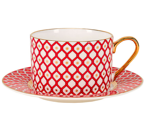 Lomonosov Bone China Porcelain TeaCup And Saucer Scarlet v.1 8.45 oz/250 ml