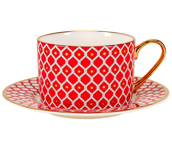 Lomonosov Bone China Porcelain TeaCup And Saucer Scarlet v.2 8.45 oz/250 ml