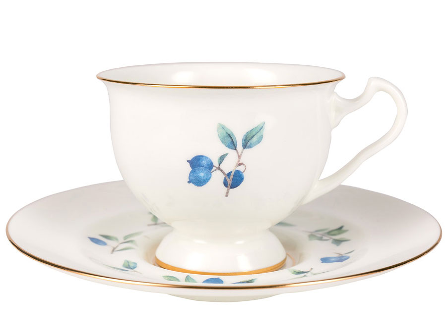 Lomonosov Bone China Tea Set Cup and Saucer Aisedora Blueberry 8.1 oz/240 ml  